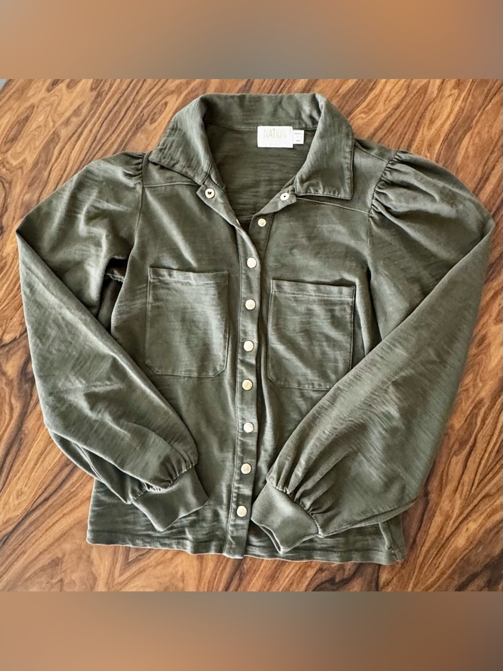 Nation LTD Olive Green Puff Sleeve Button Down Shirt XS